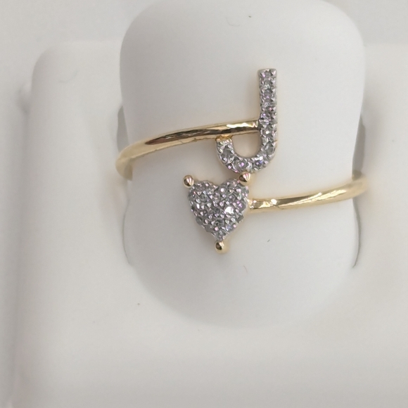 Real Diamond 10kt Yellow Gold Initial J Ring For Women